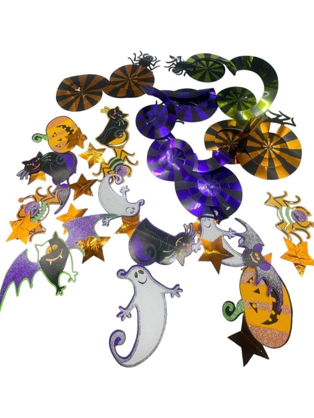 Halloween decoration set of 10 spiral handing bats pumpkin ghosts orange READ